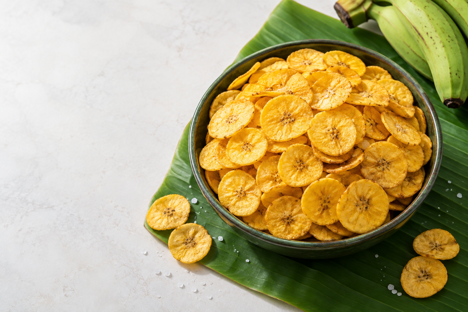 Golden crispy banana chips