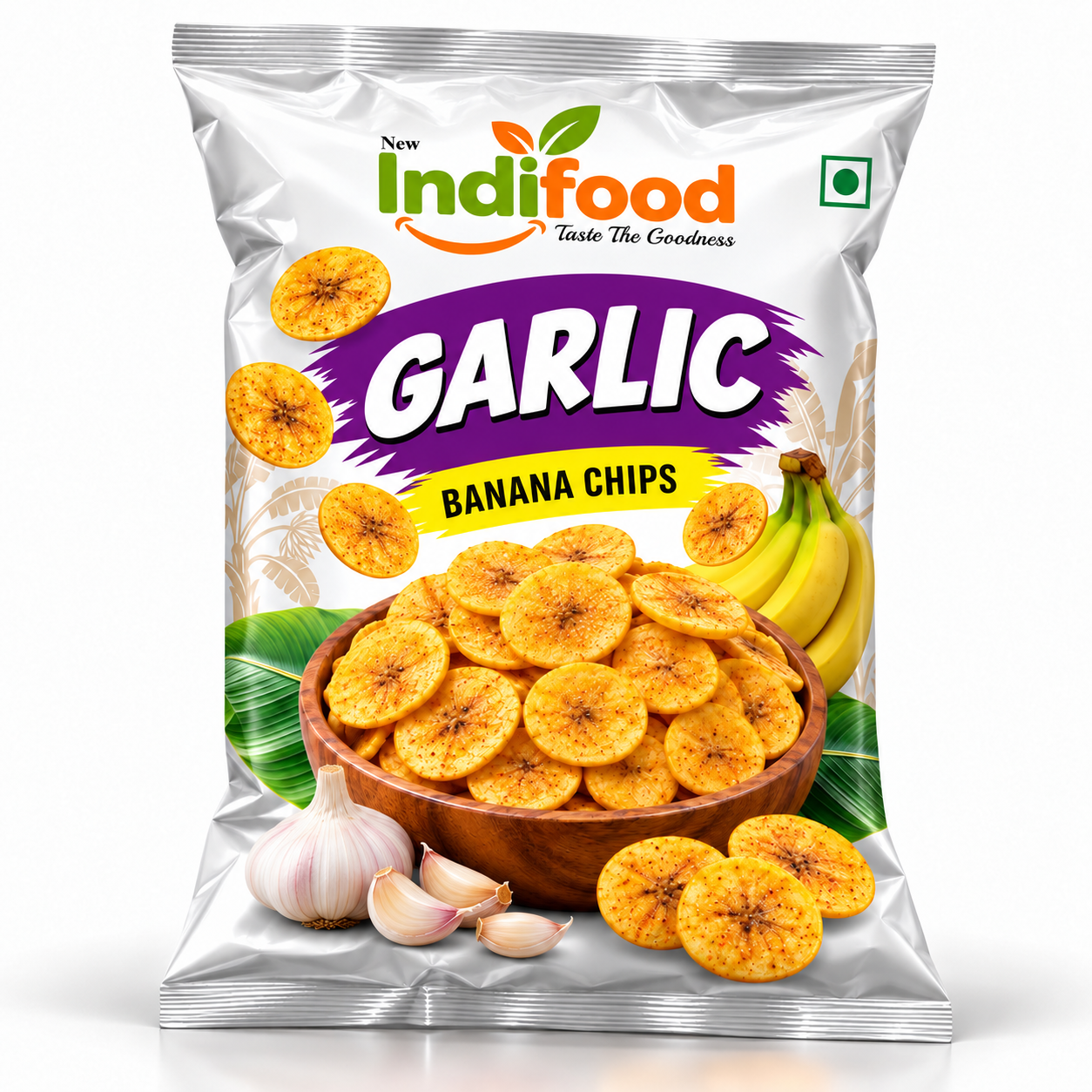 New Indifood Garlic banana chips packaging concept